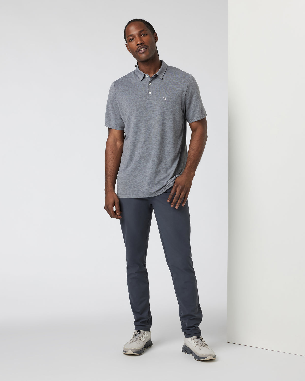 Men Vuori Knit Twill Polo Men's Heather Grey Golf Polo