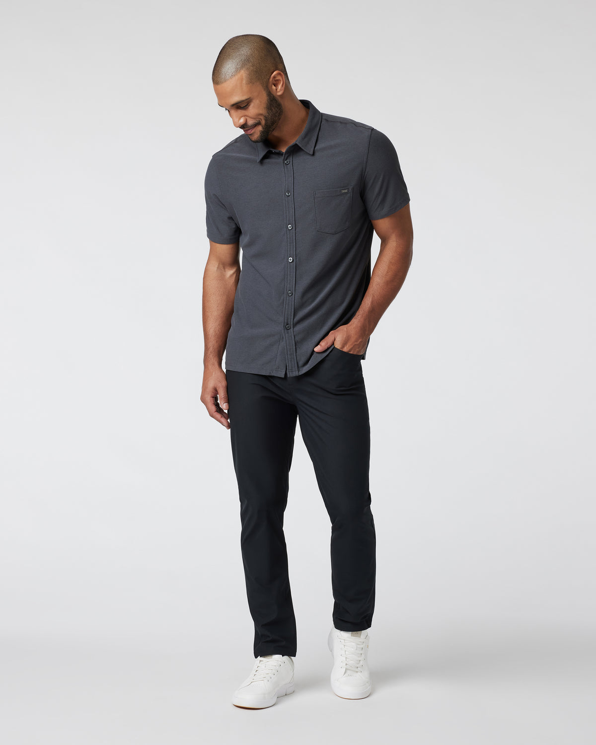 Men Vuori Short Sleeve Ace Button Down Men's Charcoal Shirt