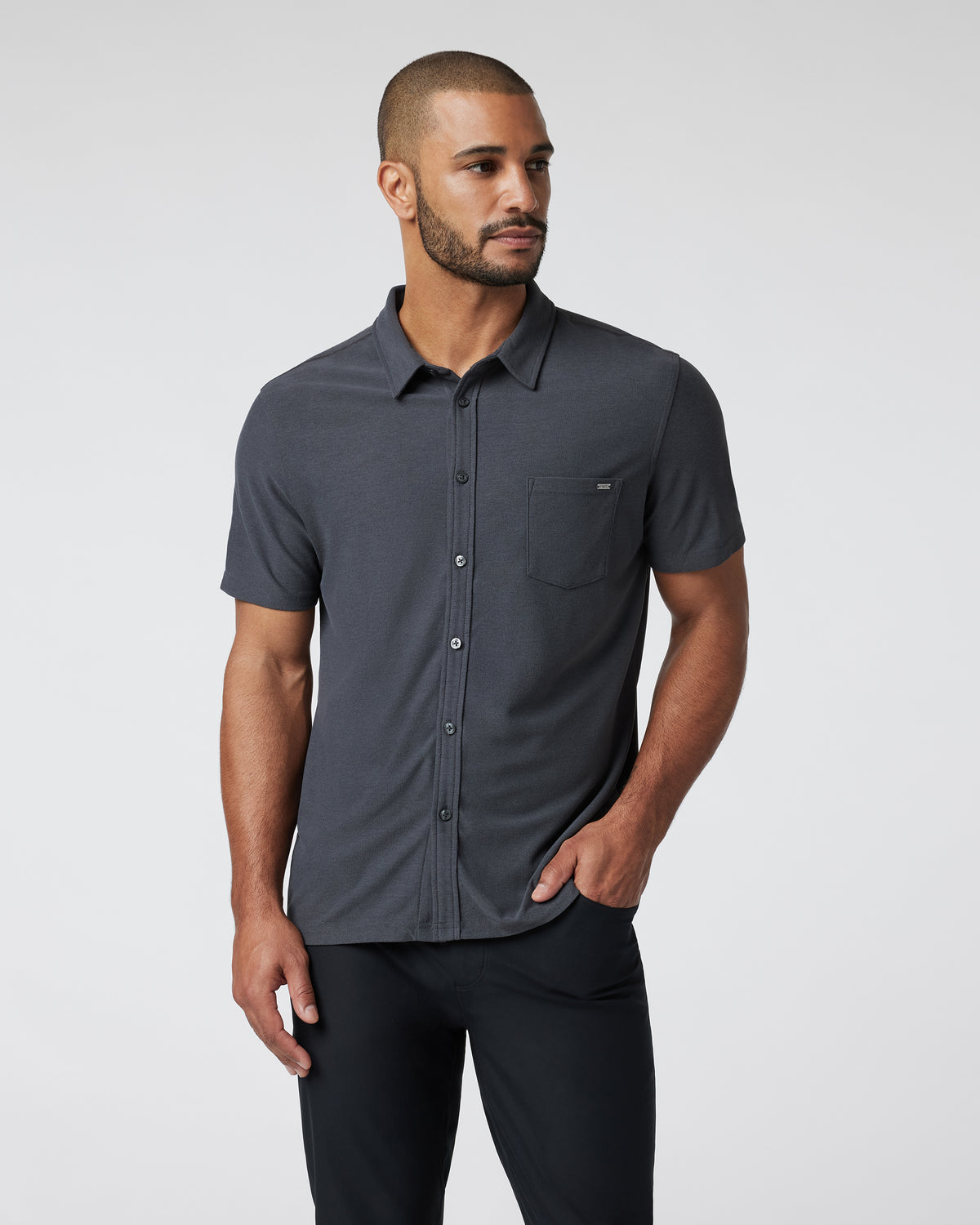 Men Vuori Short Sleeve Ace Button Down Men's Charcoal Shirt