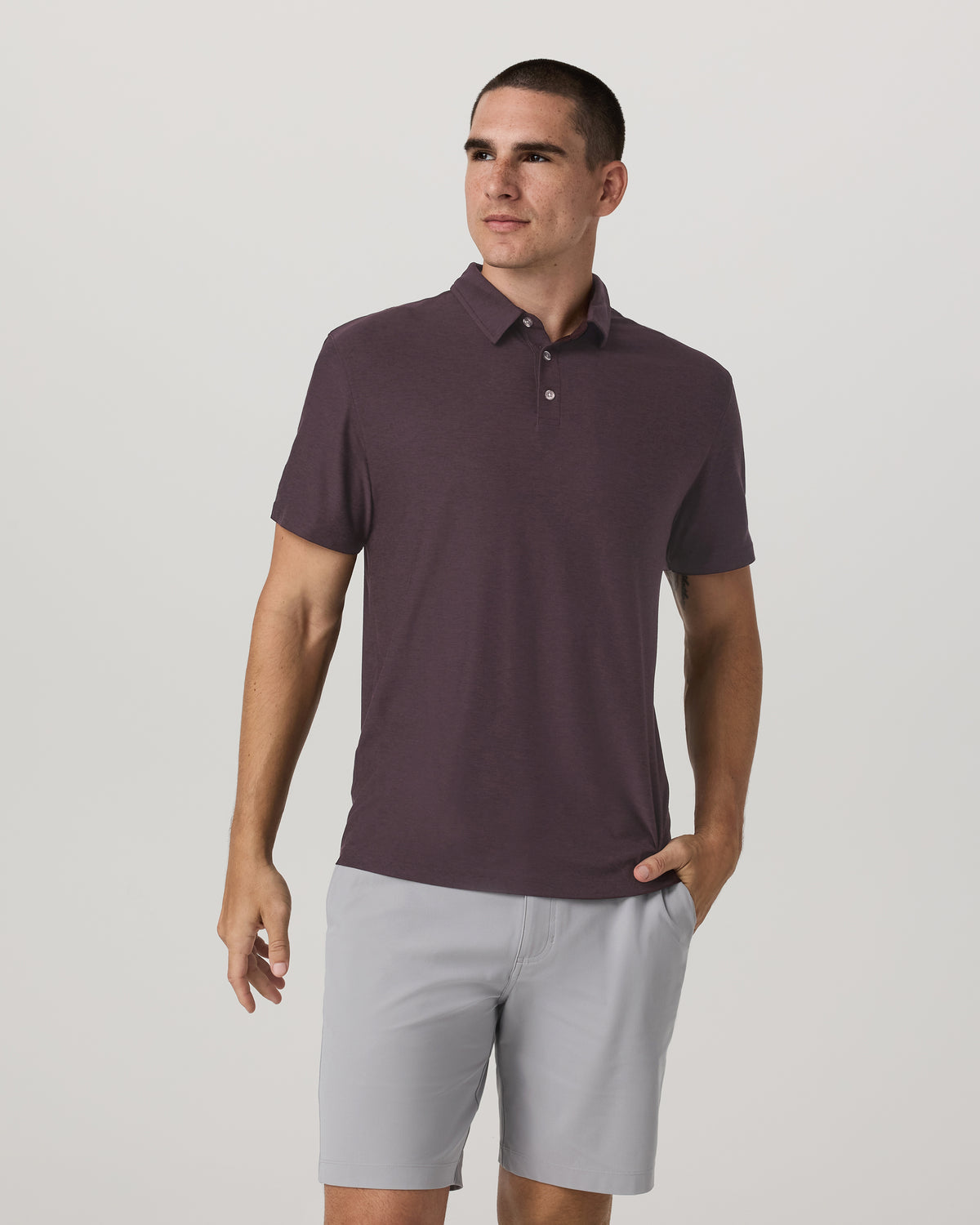 Men Vuori Strato Tech Polo Men's Raisin Heather Performance Shirt