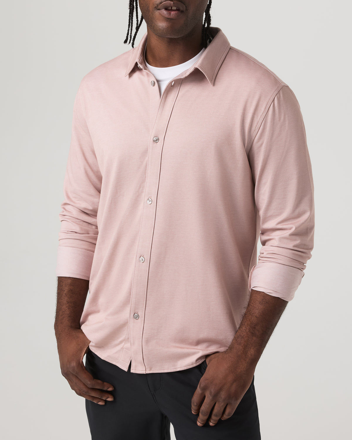 Men Vuori Long Sleeve Knit Oxford Button Down - Classic Fit Mauve
