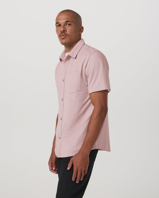 Men Vuori Short Sleeve Knit Oxford Button Down - Classic Fit Mauve