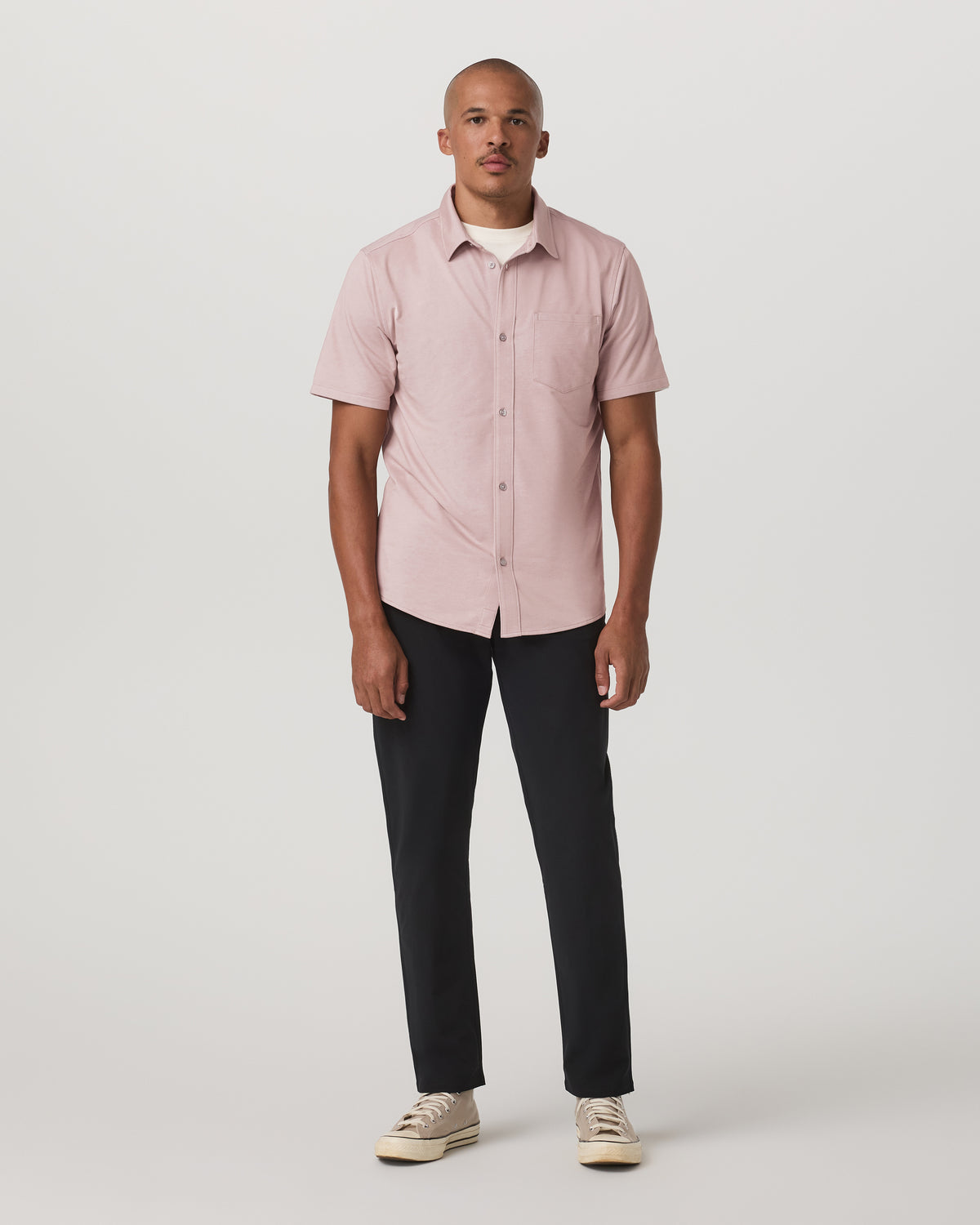 Men Vuori Short Sleeve Knit Oxford Button Down - Classic Fit Mauve
