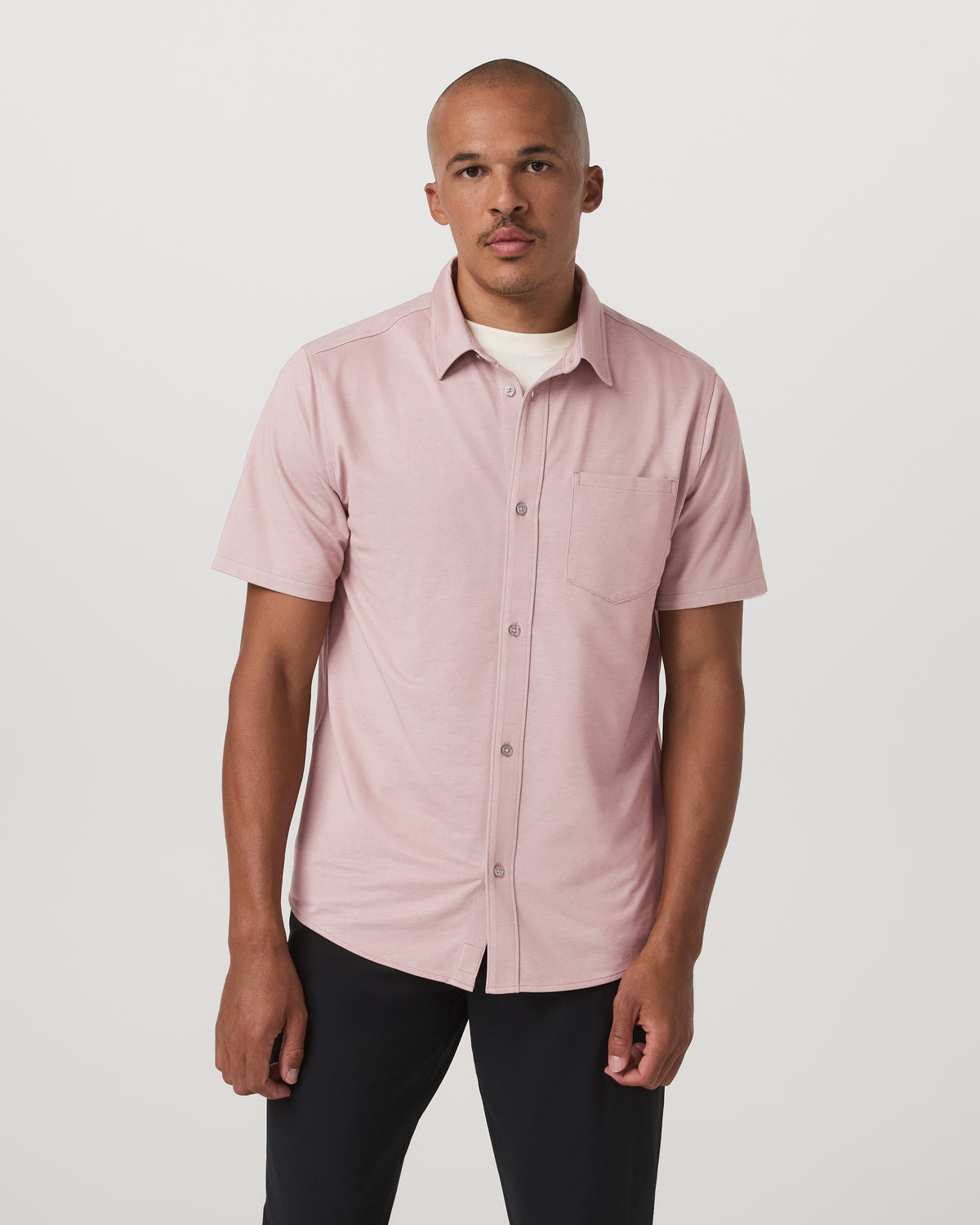 Men Vuori Short Sleeve Knit Oxford Button Down - Classic Fit Mauve
