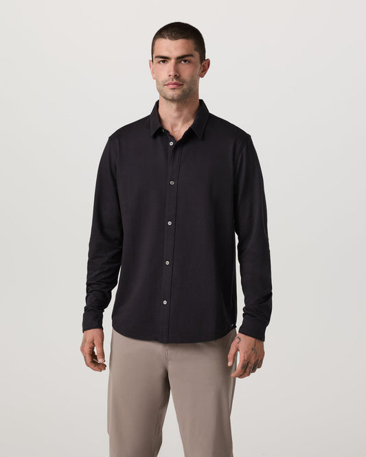 Men Vuori Long Sleeve Knit Oxford Button Down Men's Black Shirt