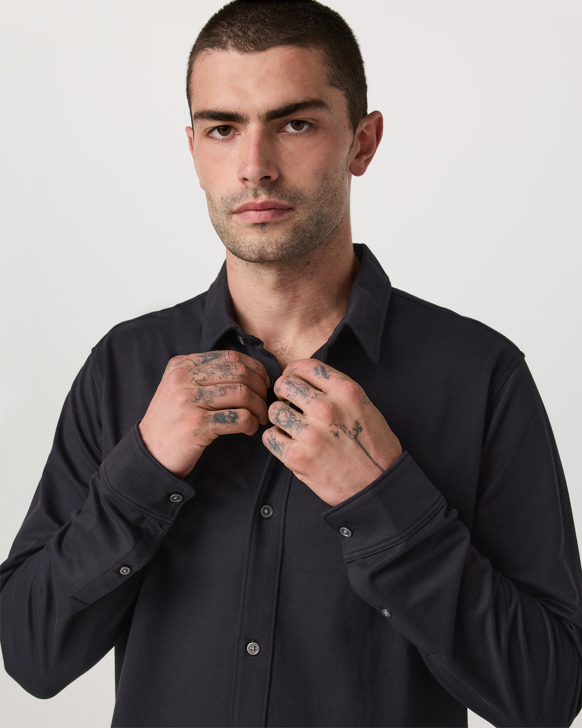 Men Vuori Long Sleeve Knit Oxford Button Down Men's Black Shirt