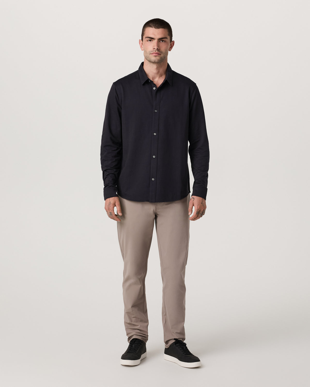 Men Vuori Long Sleeve Knit Oxford Button Down Men's Black Shirt