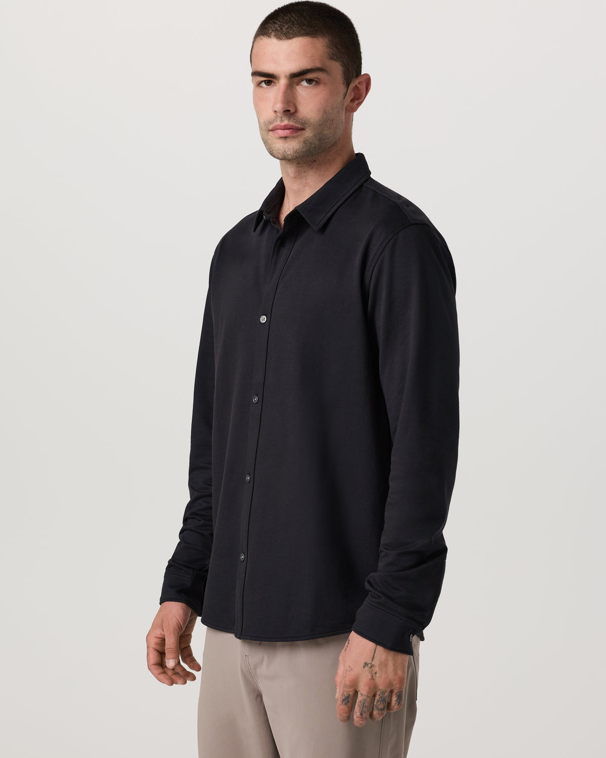 Men Vuori Long Sleeve Knit Oxford Button Down Men's Black Shirt