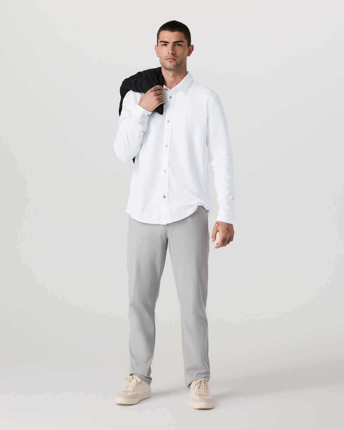 Men Vuori Long Sleeve Knit Oxford Button Down Men's White Shirt