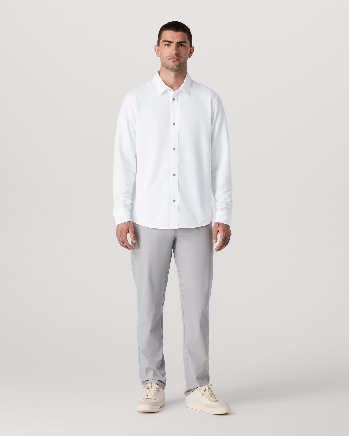 Men Vuori Long Sleeve Knit Oxford Button Down Men's White Shirt