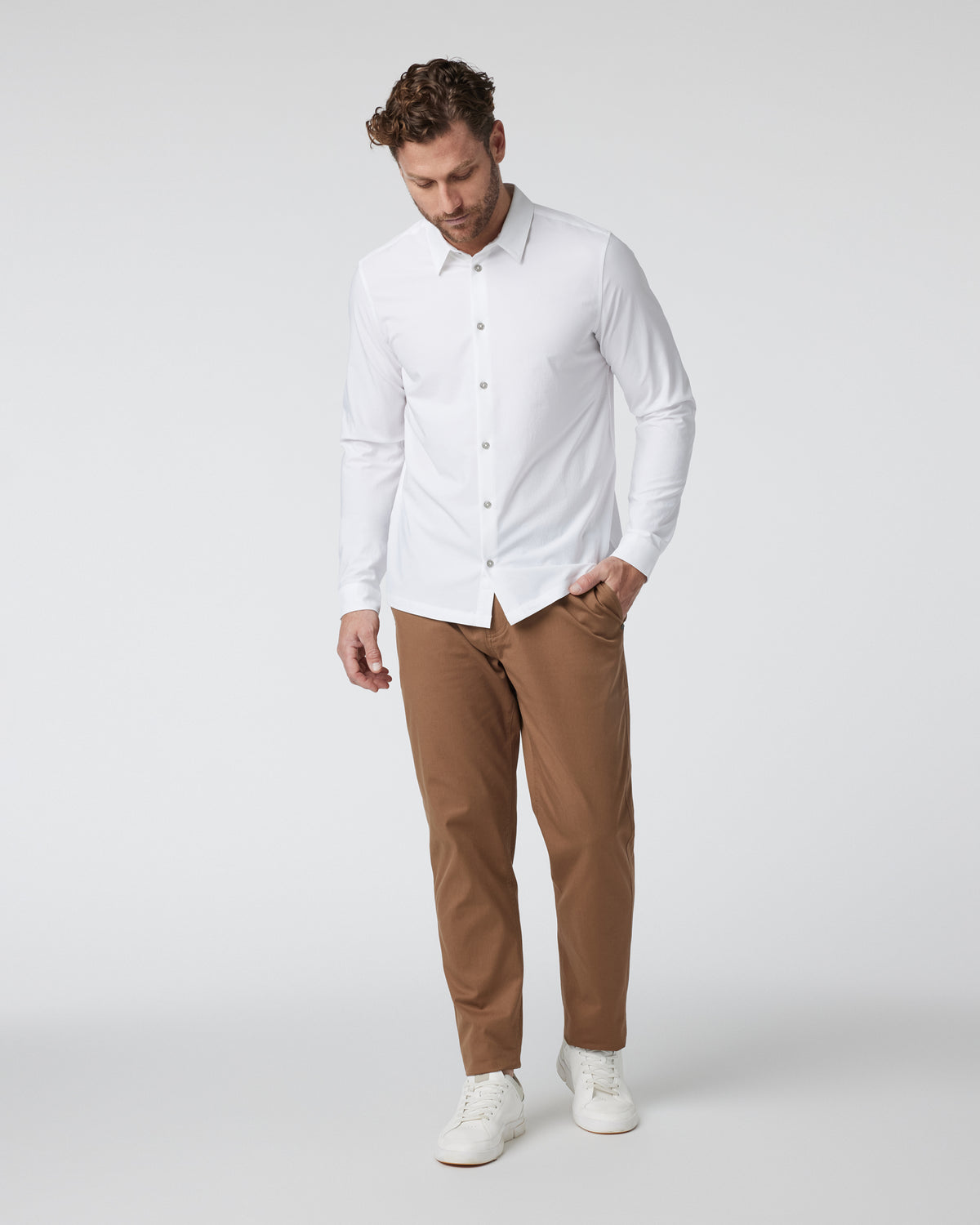 Men Vuori Long Sleeve Manhattan Button Down Men's White Shirt