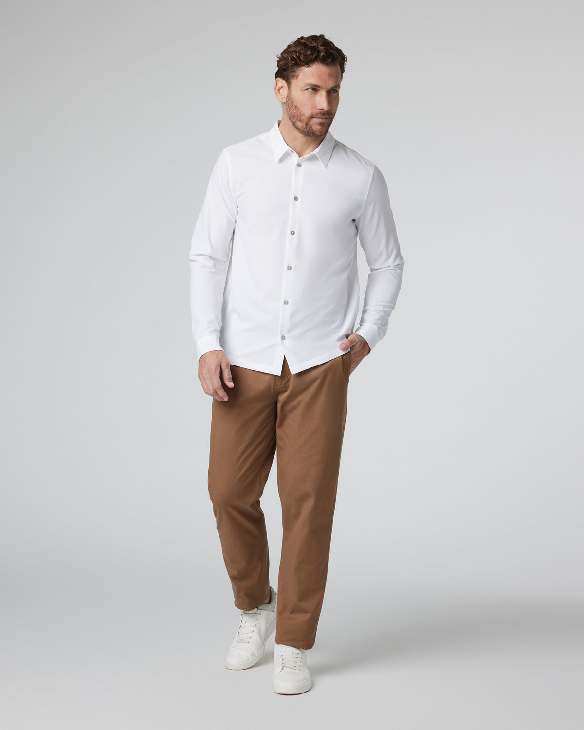 Men Vuori Long Sleeve Manhattan Button Down Men's White Shirt
