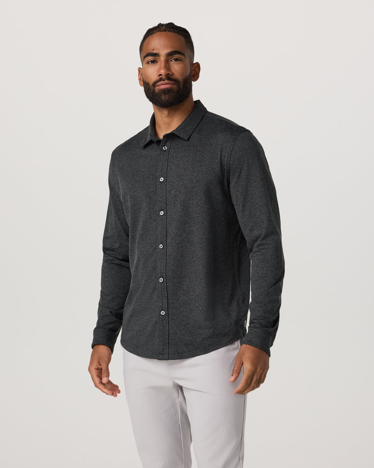 Men Vuori Men's Long Sleeve Ponto Button Down Charcoal Heather