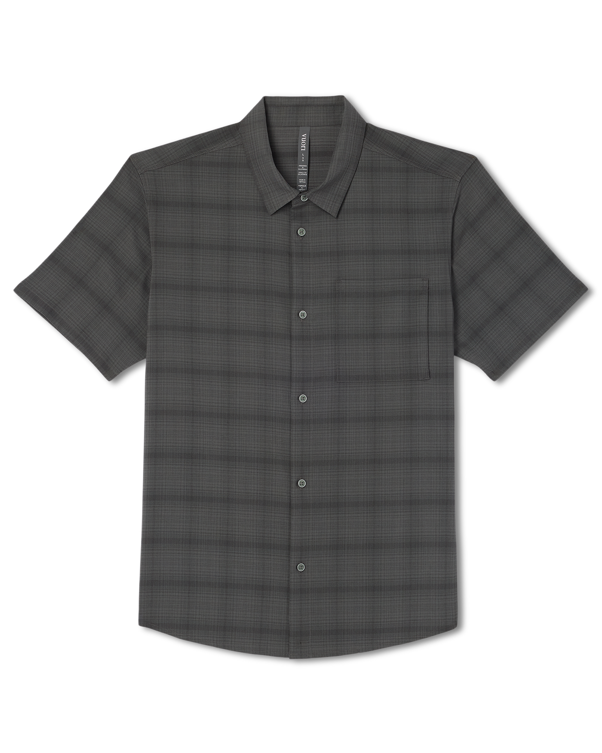 Men Vuori Men's Short Sleeve Plaid Button Down Shirt Dark Pewter