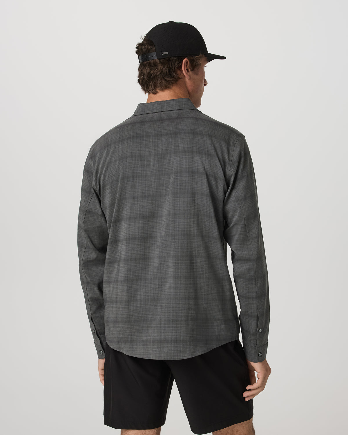 Men Vuori Men's Long Sleeve Plaid Button Down Shirt Dark Pewter