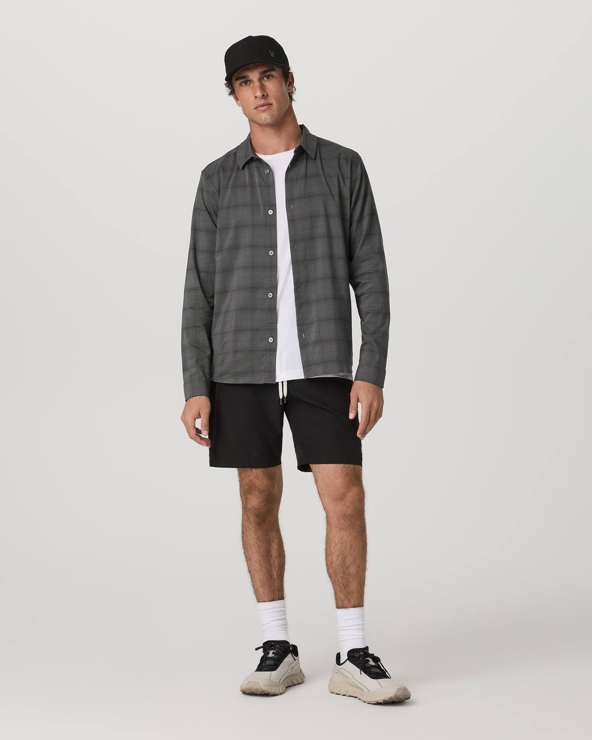 Men Vuori Men's Long Sleeve Plaid Button Down Shirt Dark Pewter