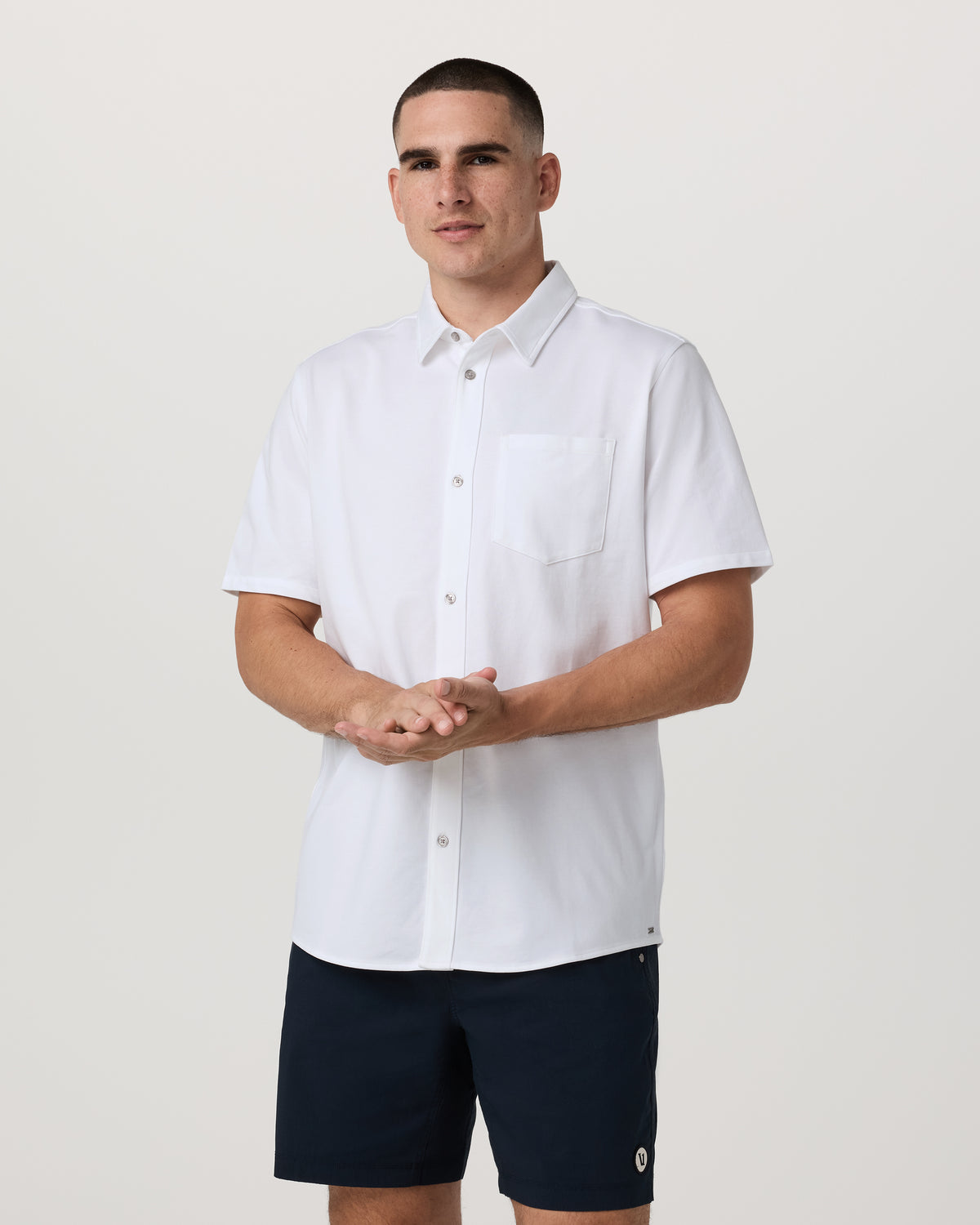 Men Vuori Short Sleeve Knit Oxford Button Down - Classic Fit White