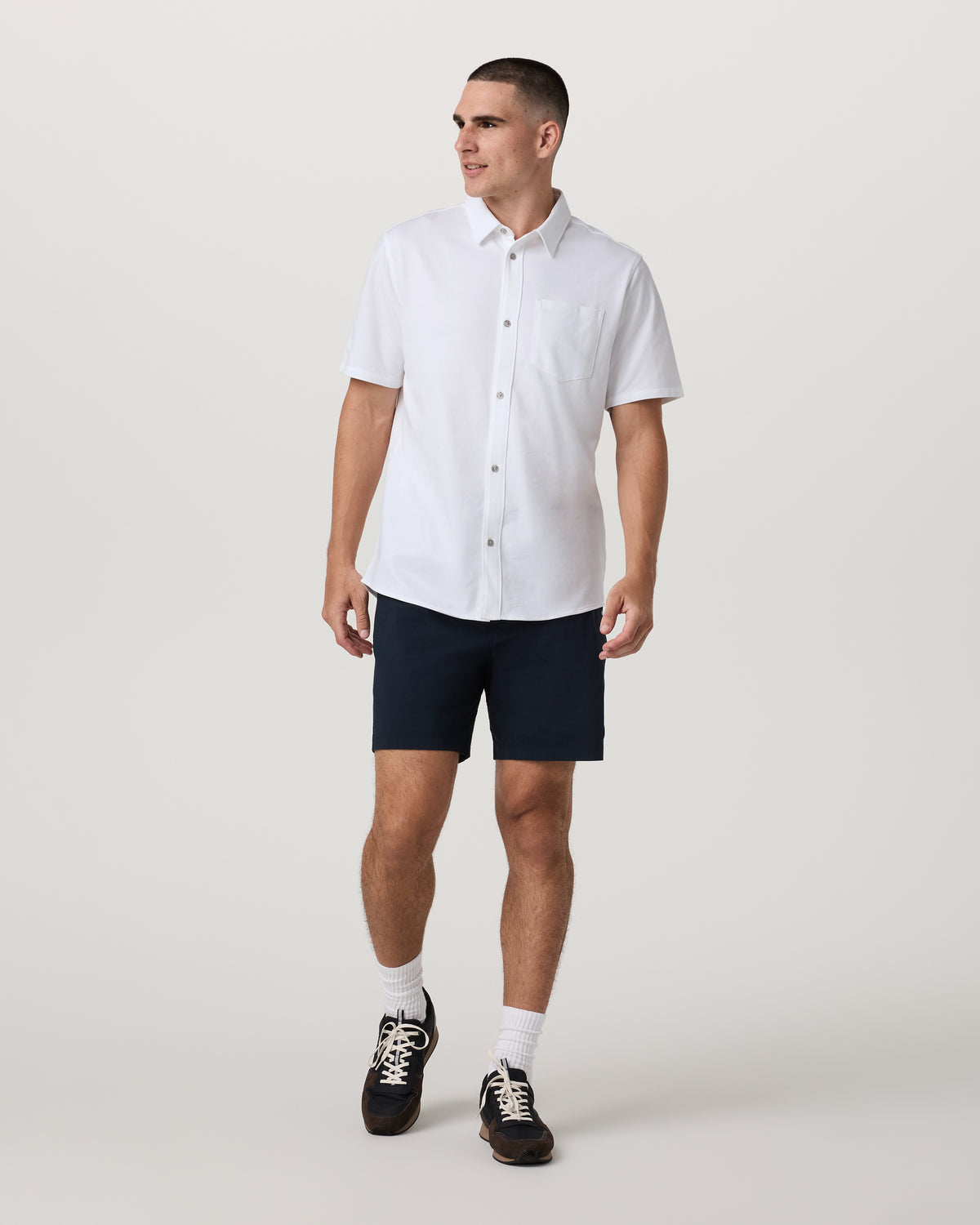 Men Vuori Short Sleeve Knit Oxford Button Down - Classic Fit White