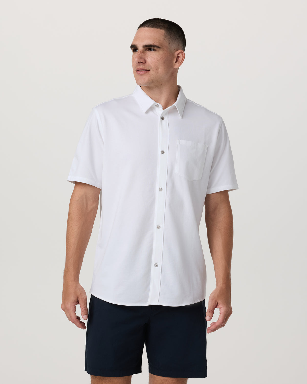 Men Vuori Short Sleeve Knit Oxford Button Down - Classic Fit White
