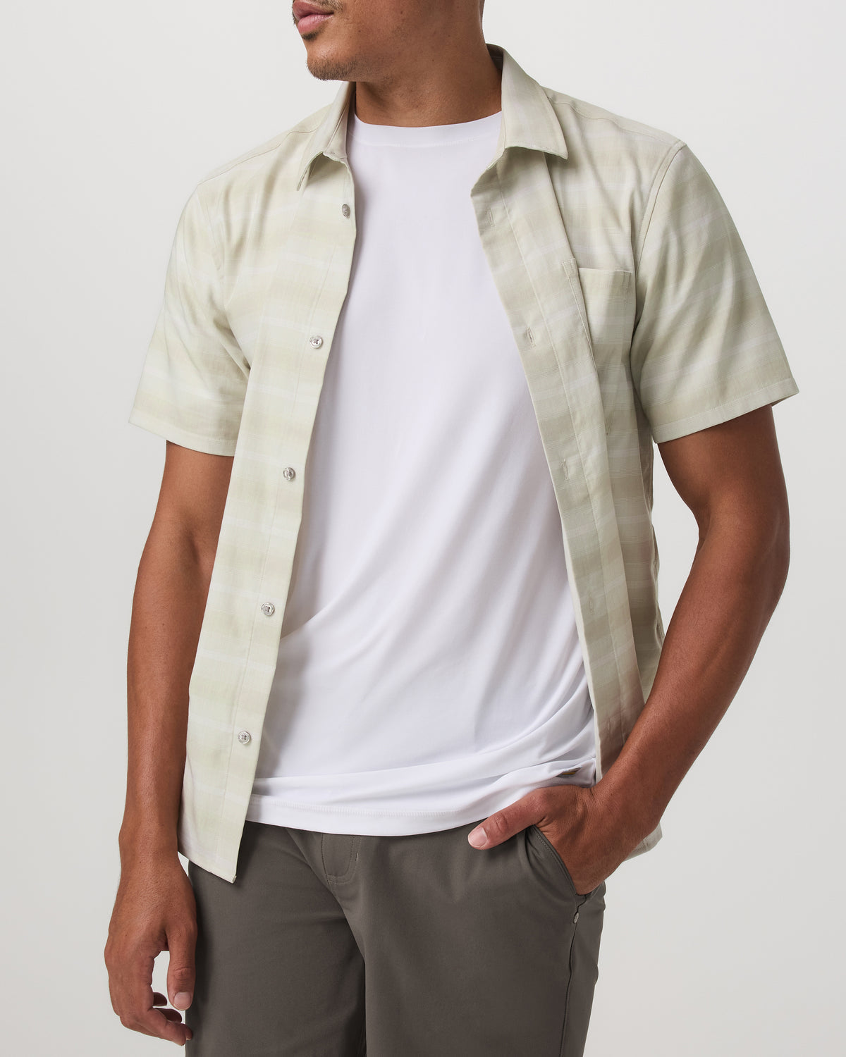 Men Vuori Men's Short Sleeve Plaid Button Down Shirt Sandalwood