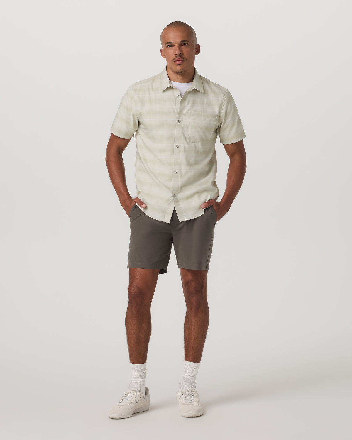 Men Vuori Men's Short Sleeve Plaid Button Down Shirt Sandalwood