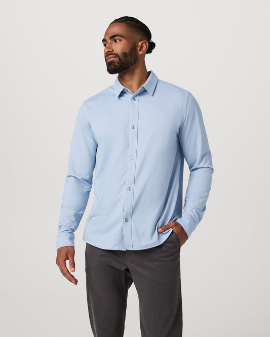 Men Vuori Men's Long Sleeve Knit Oxford Button Down Blue Dusk