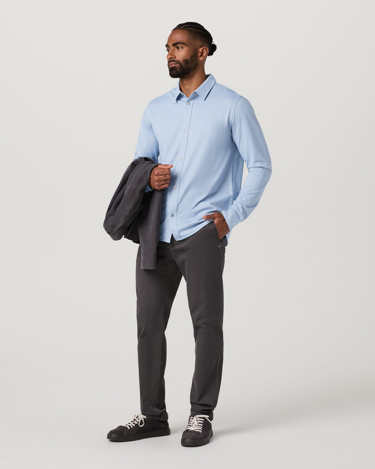 Men Vuori Men's Long Sleeve Knit Oxford Button Down Blue Dusk