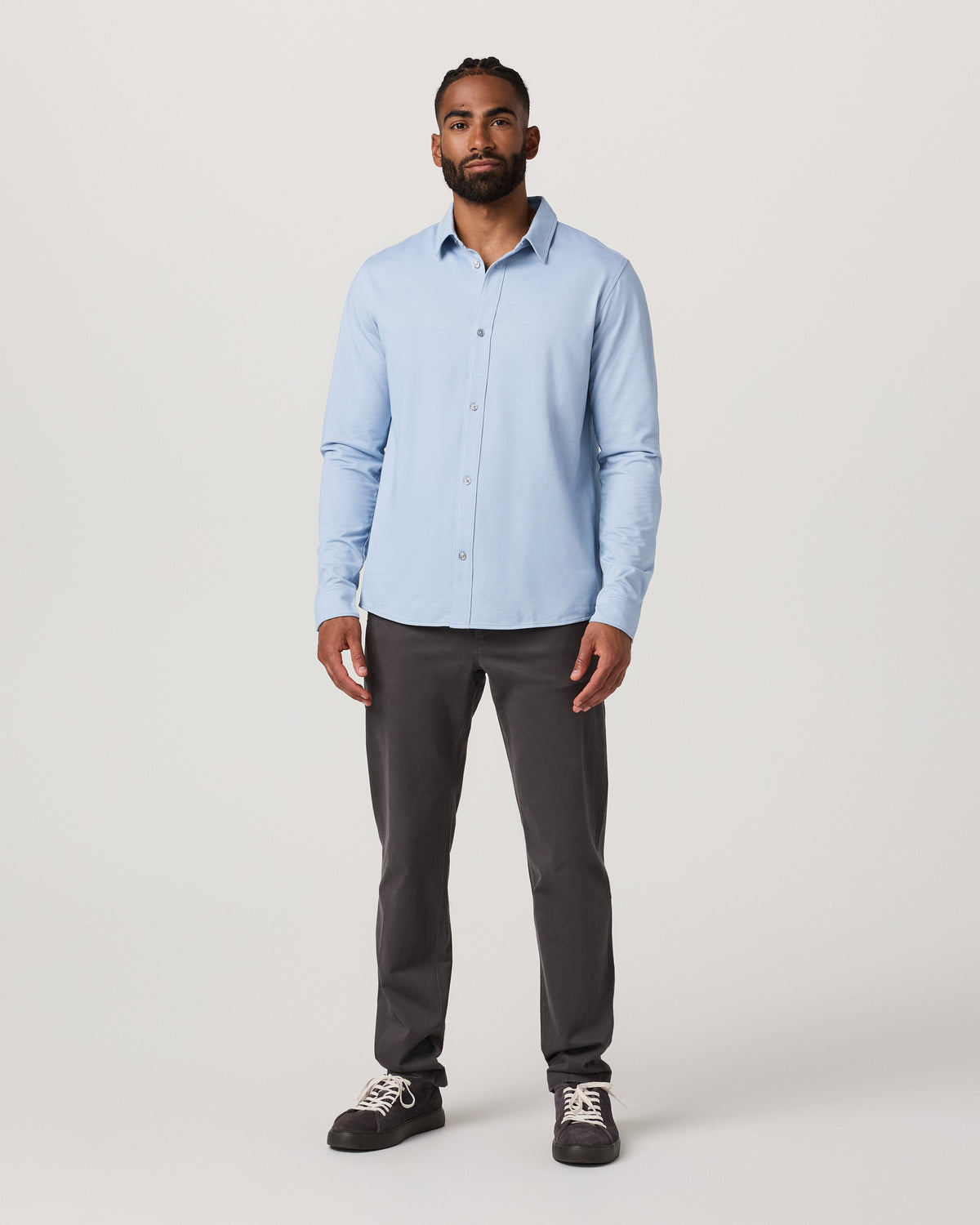 Men Vuori Men's Long Sleeve Knit Oxford Button Down Blue Dusk
