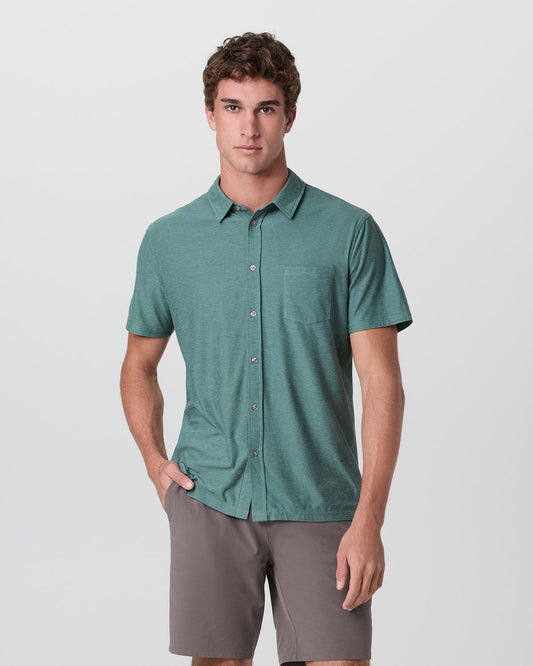 Men Vuori Short Sleeve Strato Button Down Bluegrass Heather