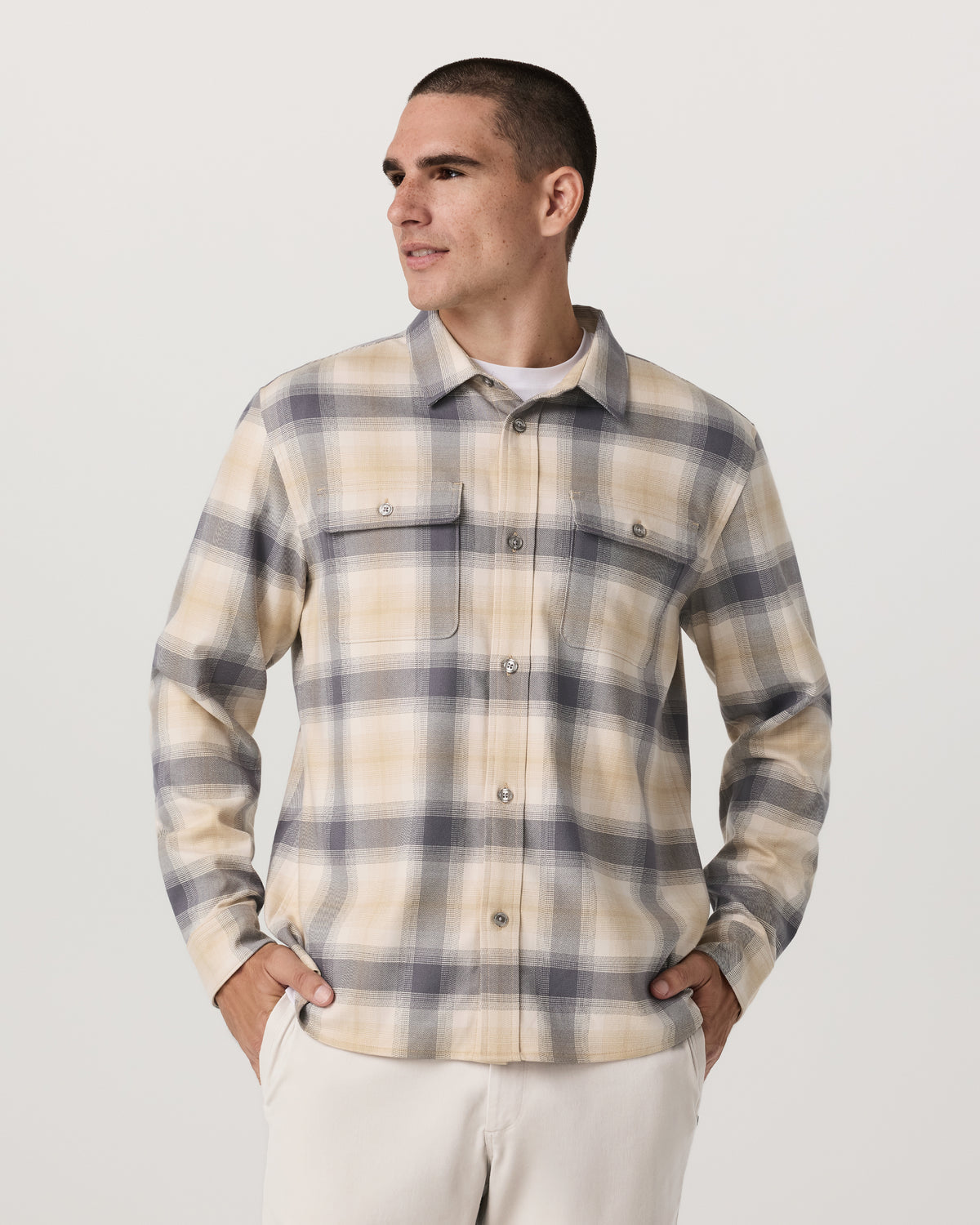 Men Vuori Long Sleeve Flannel Button Down Men's Cavern Grey Shirt