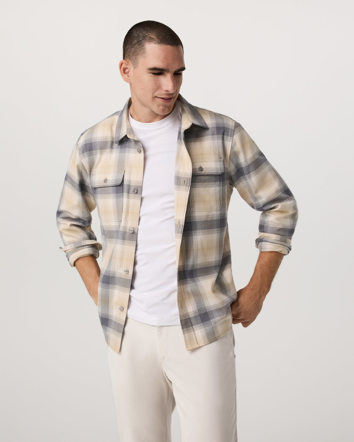 Men Vuori Long Sleeve Flannel Button Down Men's Cavern Grey Shirt