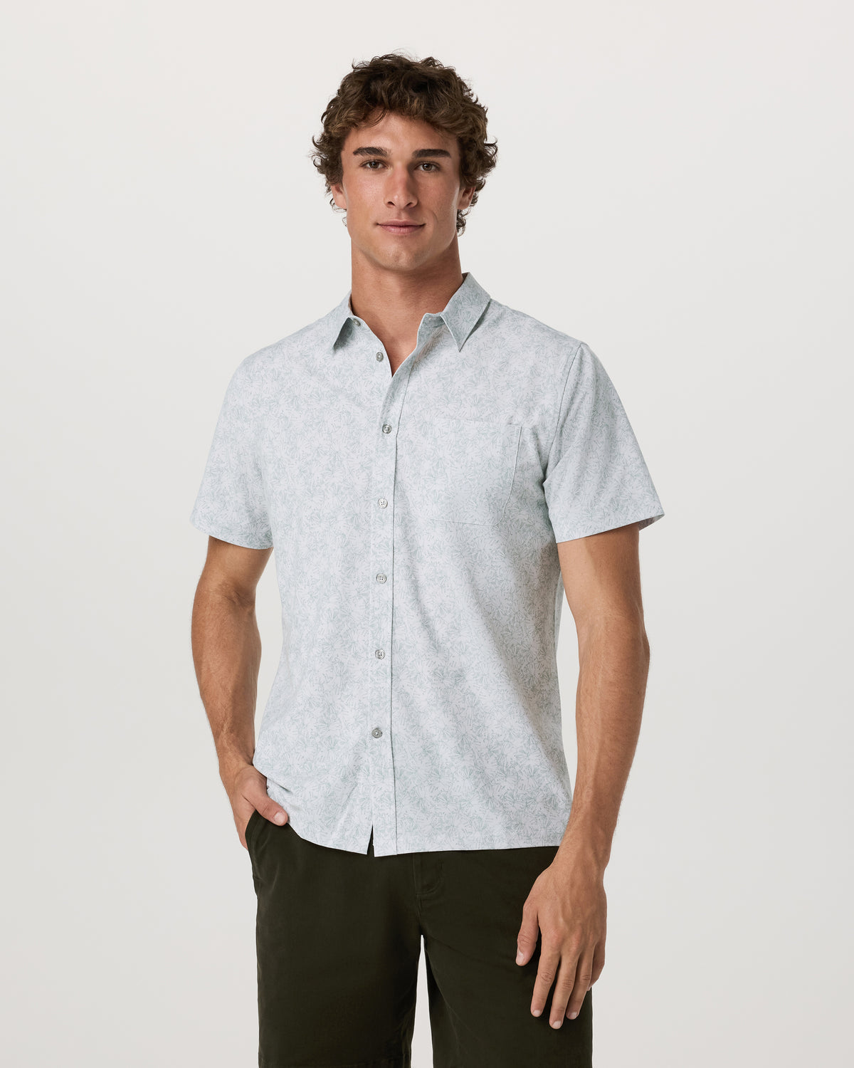 Men Vuori Short Sleeve Bridge Button Down Men's Frost Grey Shirt