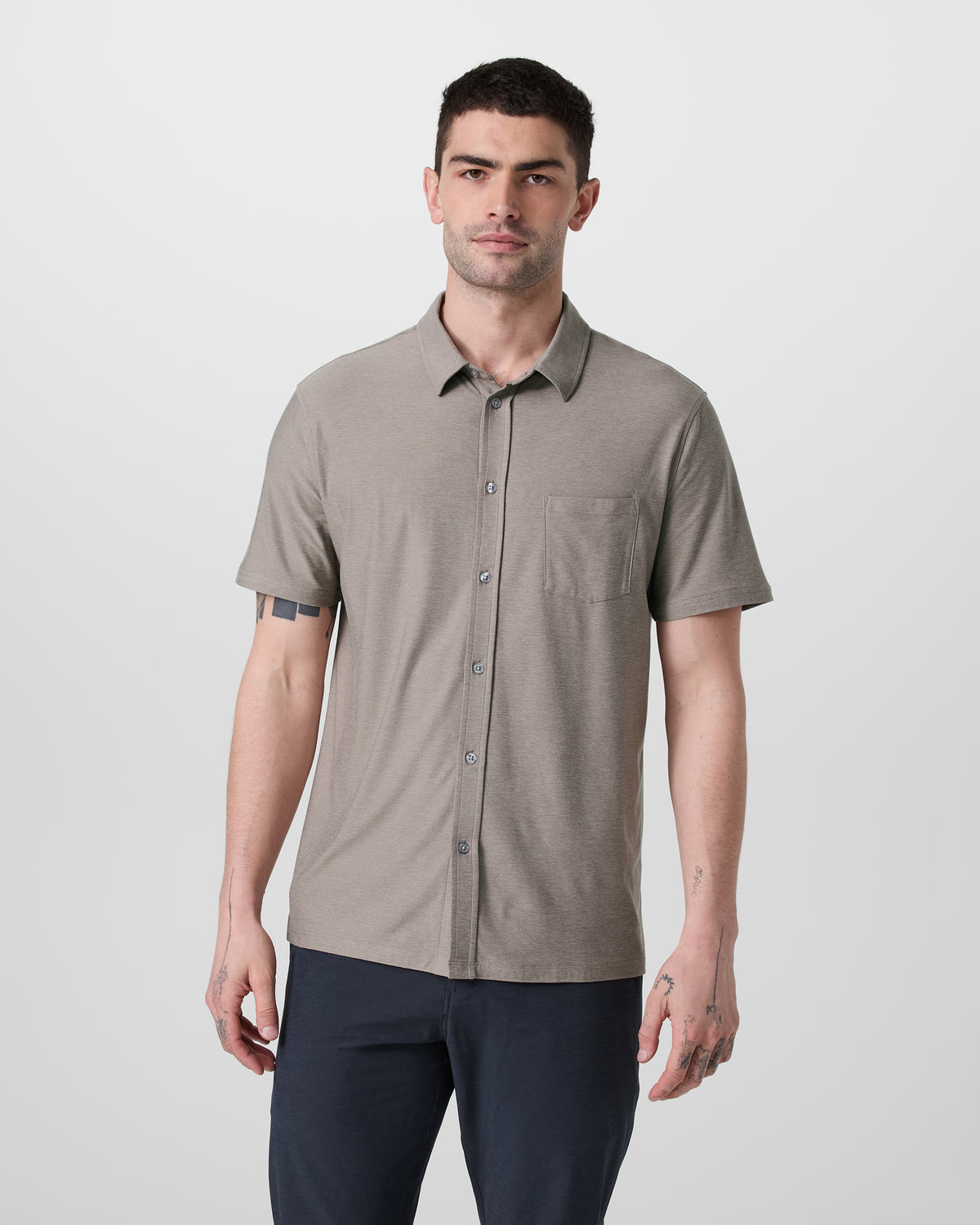 Men Vuori Short Sleeve Strato Button Down Mocha Heather