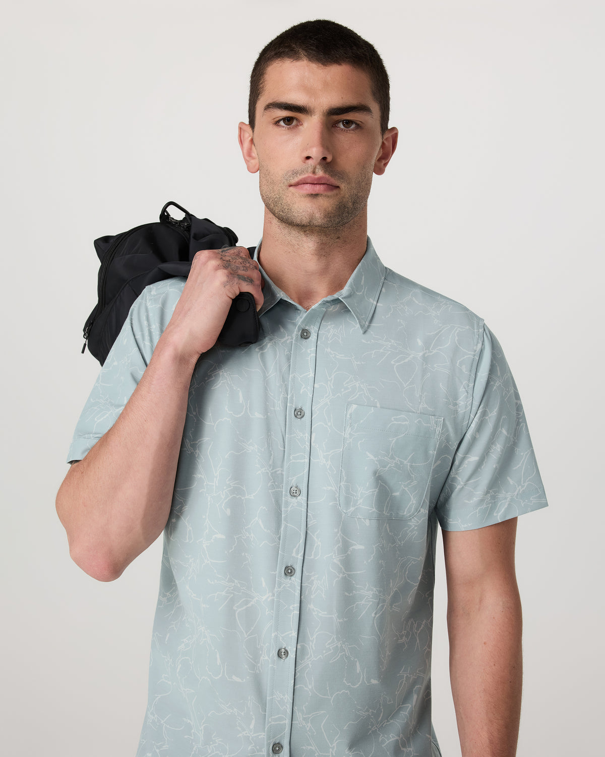 Men Vuori Short Sleeve Bridge Button Down Men's Chalk Blue Shirt