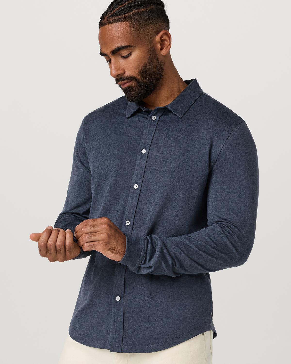 Men Vuori Men's Long Sleeve Ponto Button Down Azure Heather
