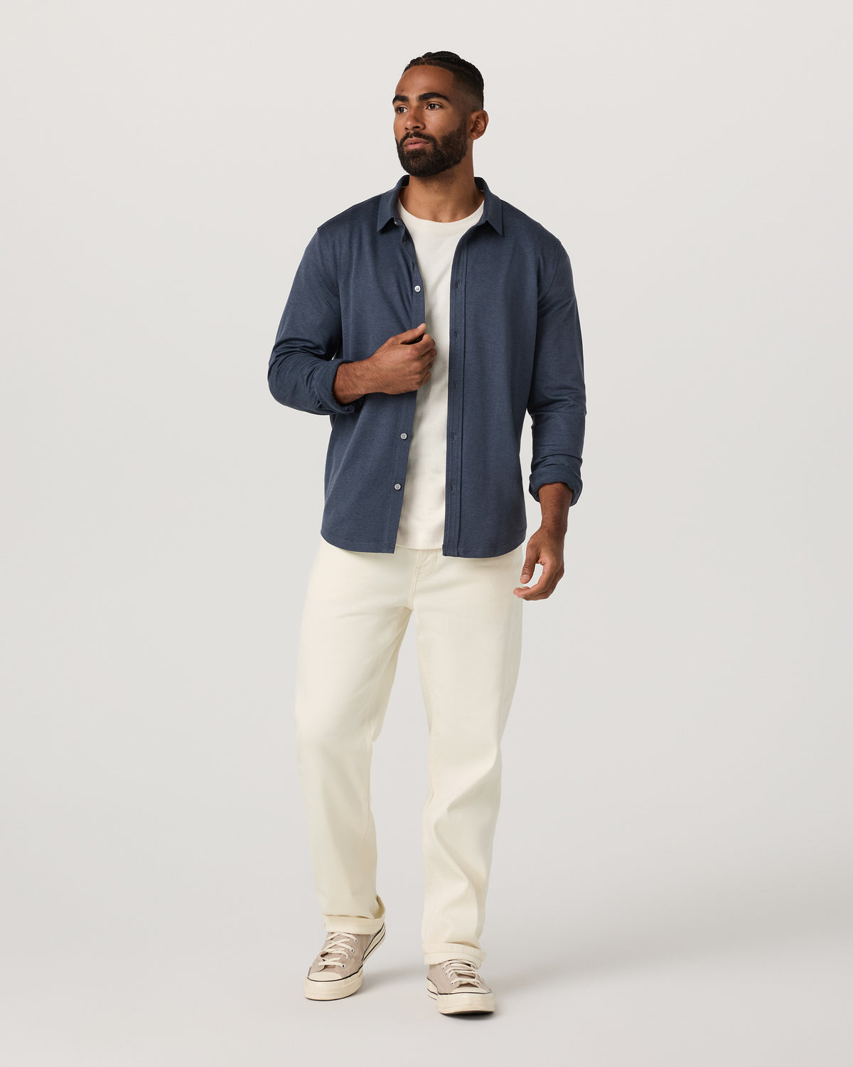 Men Vuori Men's Long Sleeve Ponto Button Down Azure Heather