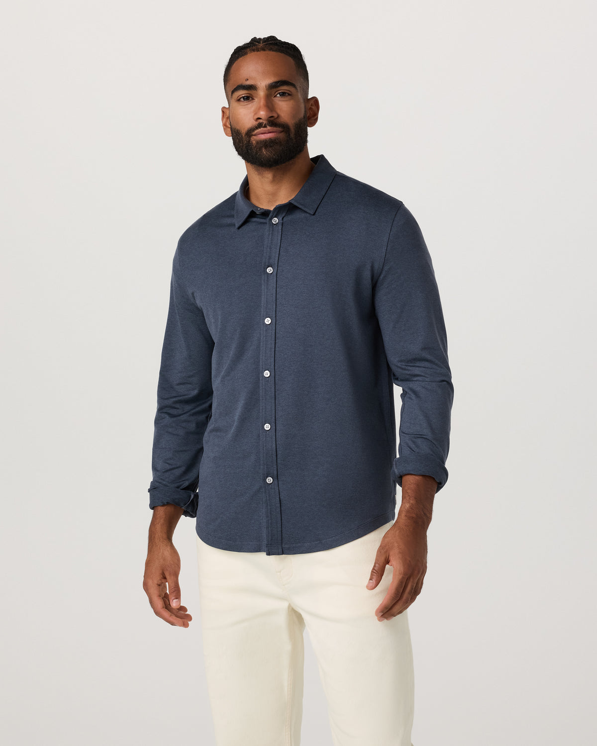 Men Vuori Men's Long Sleeve Ponto Button Down Azure Heather