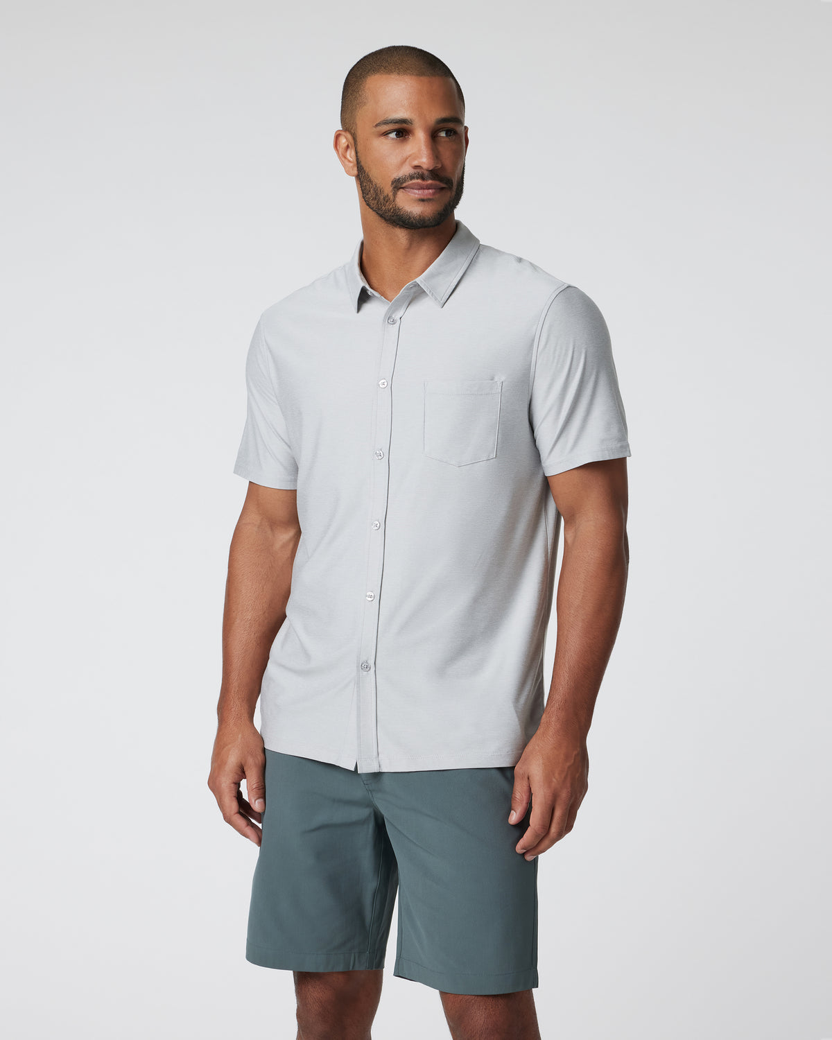 Men Vuori Short Sleeve Strato Button Down Men's Platinum Shirt