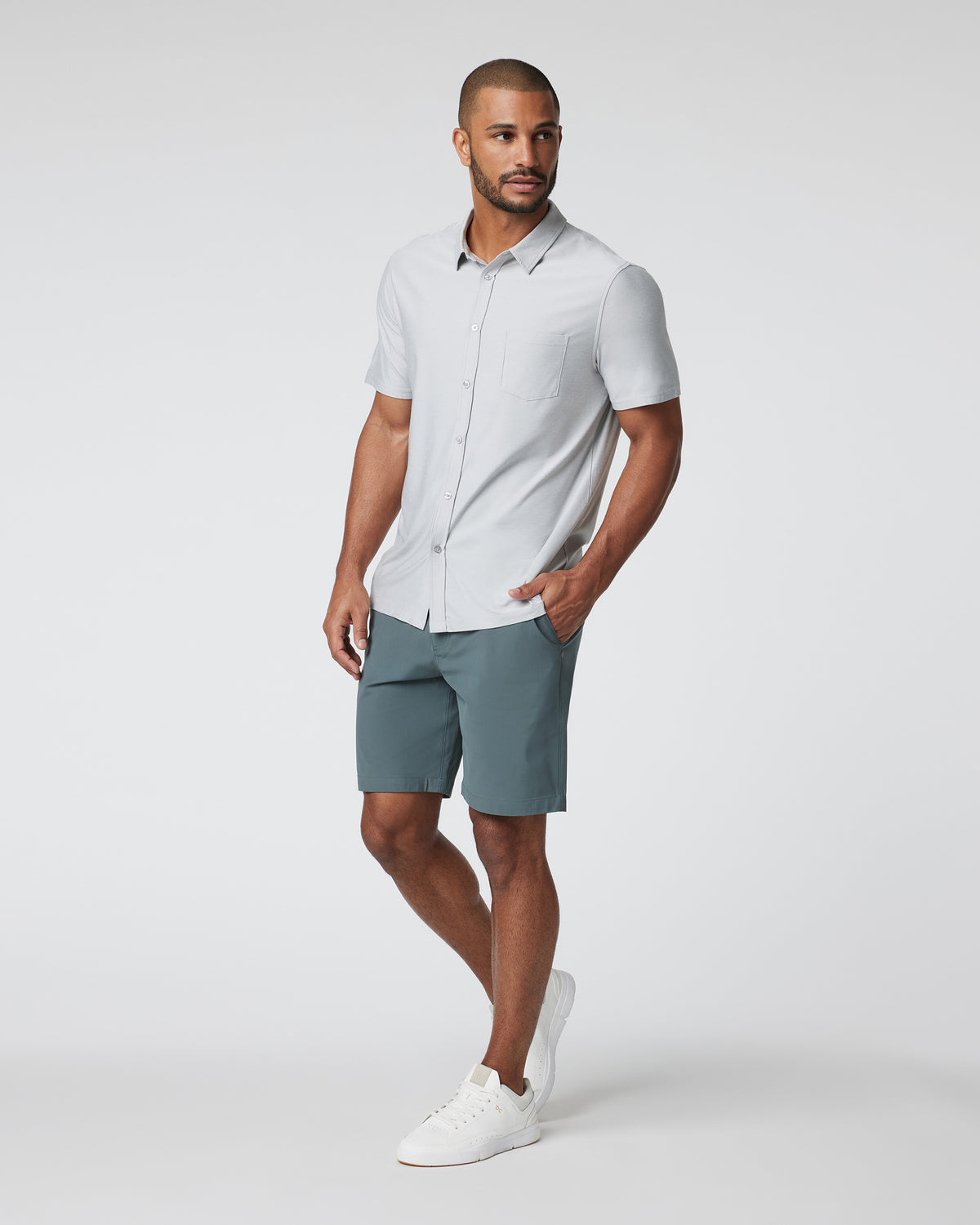 Men Vuori Short Sleeve Strato Button Down Men's Platinum Shirt