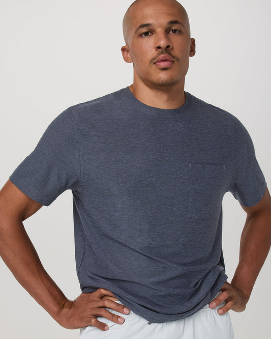 Men Vuori Short Sleeve Strato Pocket Tee-Relaxed Fit Dark Azure Heather