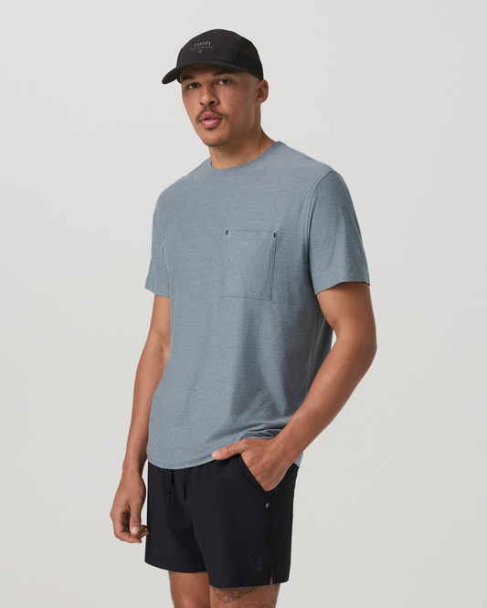 Men Vuori Short Sleeve Strato Pocket Tee-Relaxed Fit Dusty Blue Heather