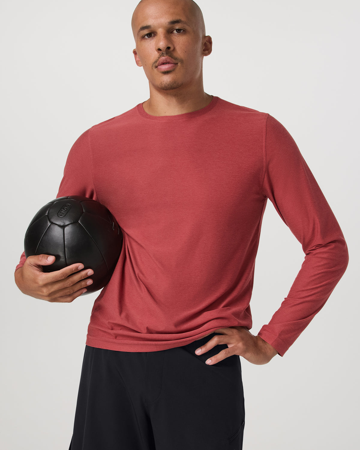 Men Vuori Long Sleeve Strato Tech Tee Fire Heather Workout Shirt