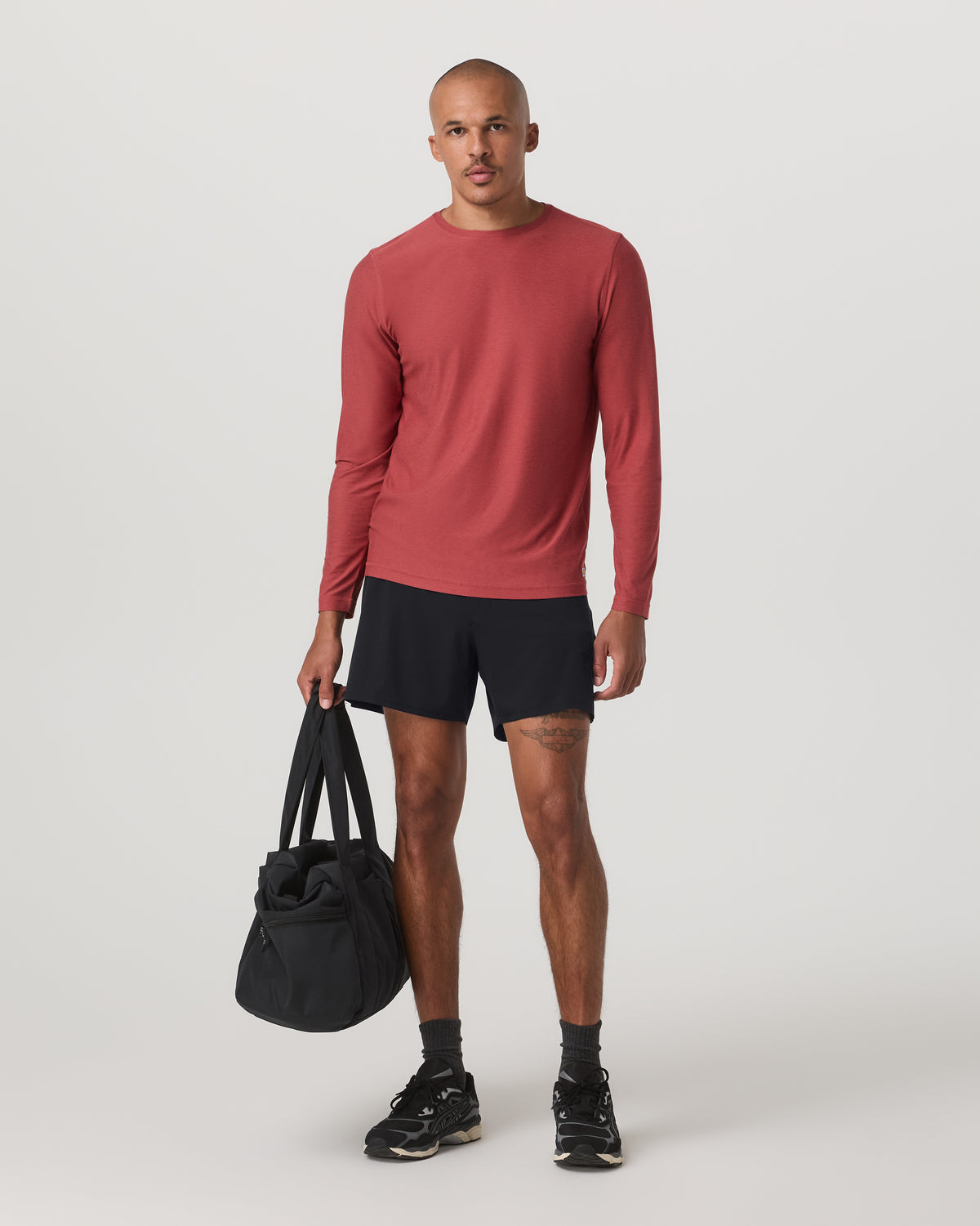 Men Vuori Long Sleeve Strato Tech Tee Fire Heather Workout Shirt