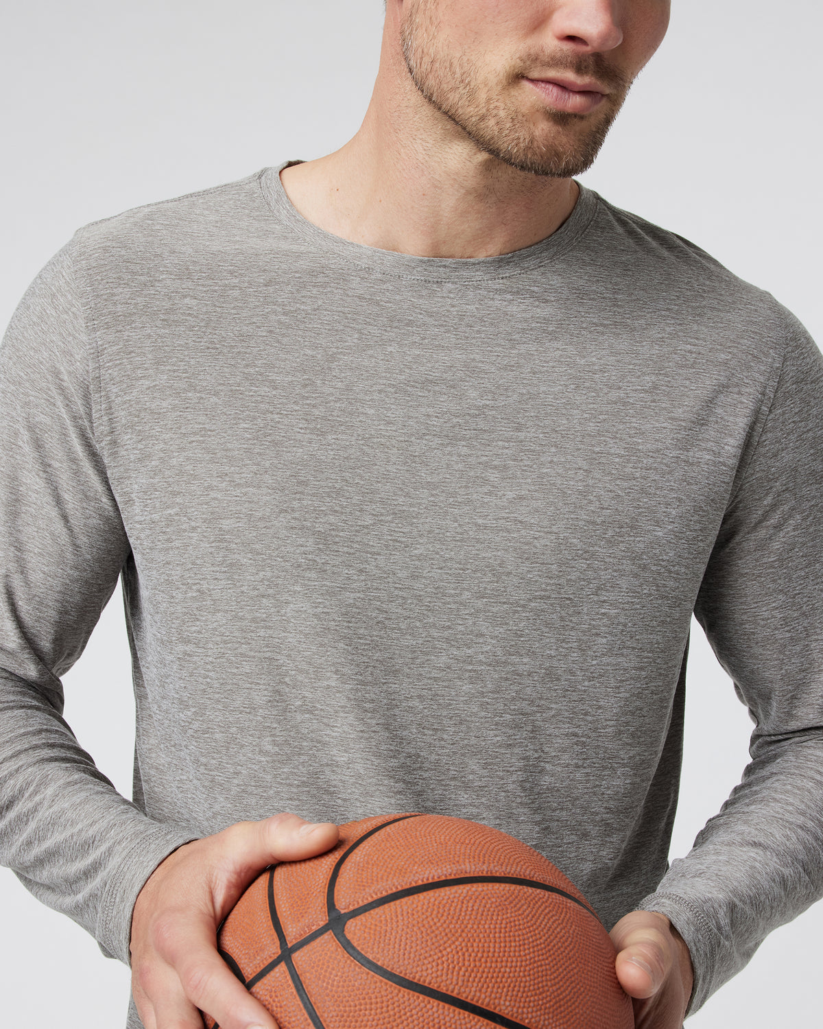Men Vuori Long-Sleeve Strato Tech Tee Heather Grey Shirt