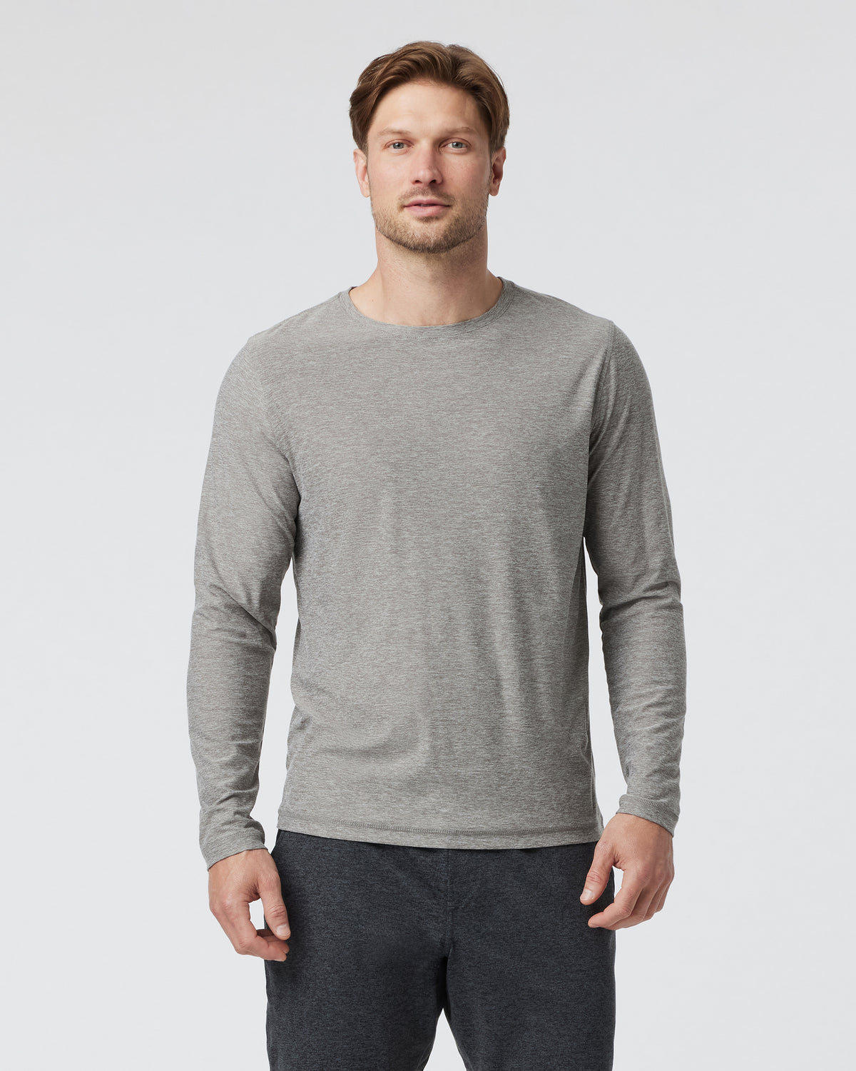 Men Vuori Long-Sleeve Strato Tech Tee Heather Grey Shirt