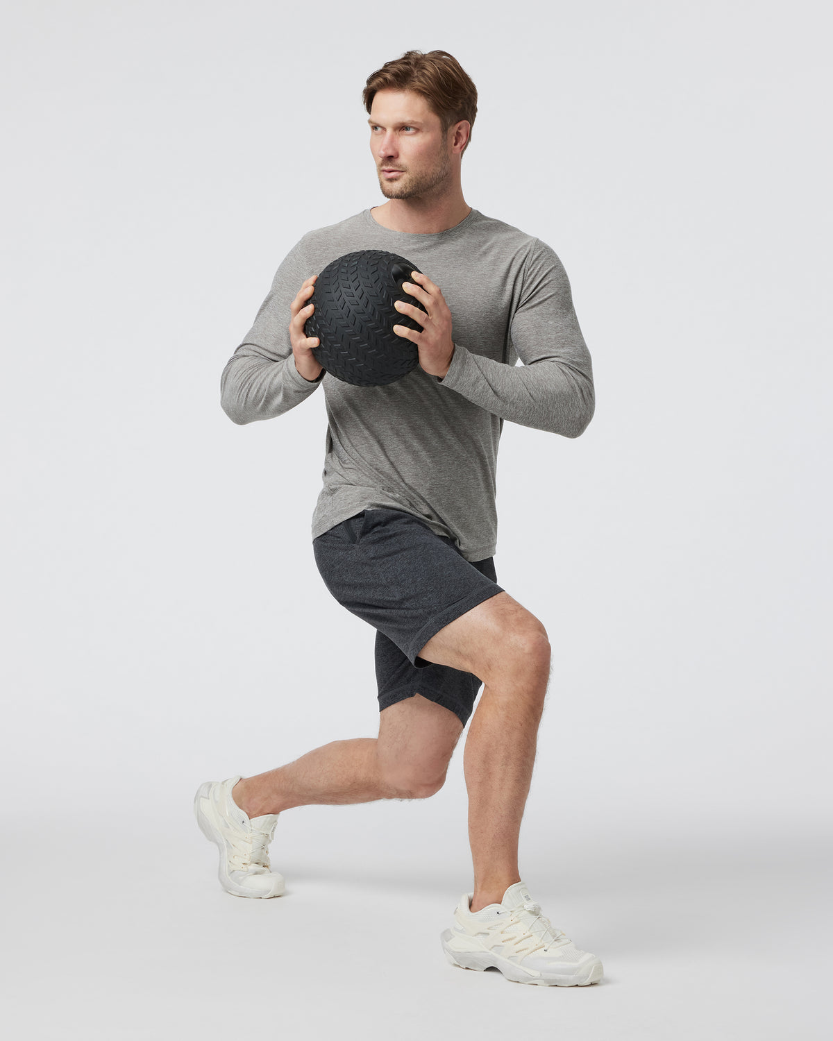 Men Vuori Long-Sleeve Strato Tech Tee Heather Grey Shirt