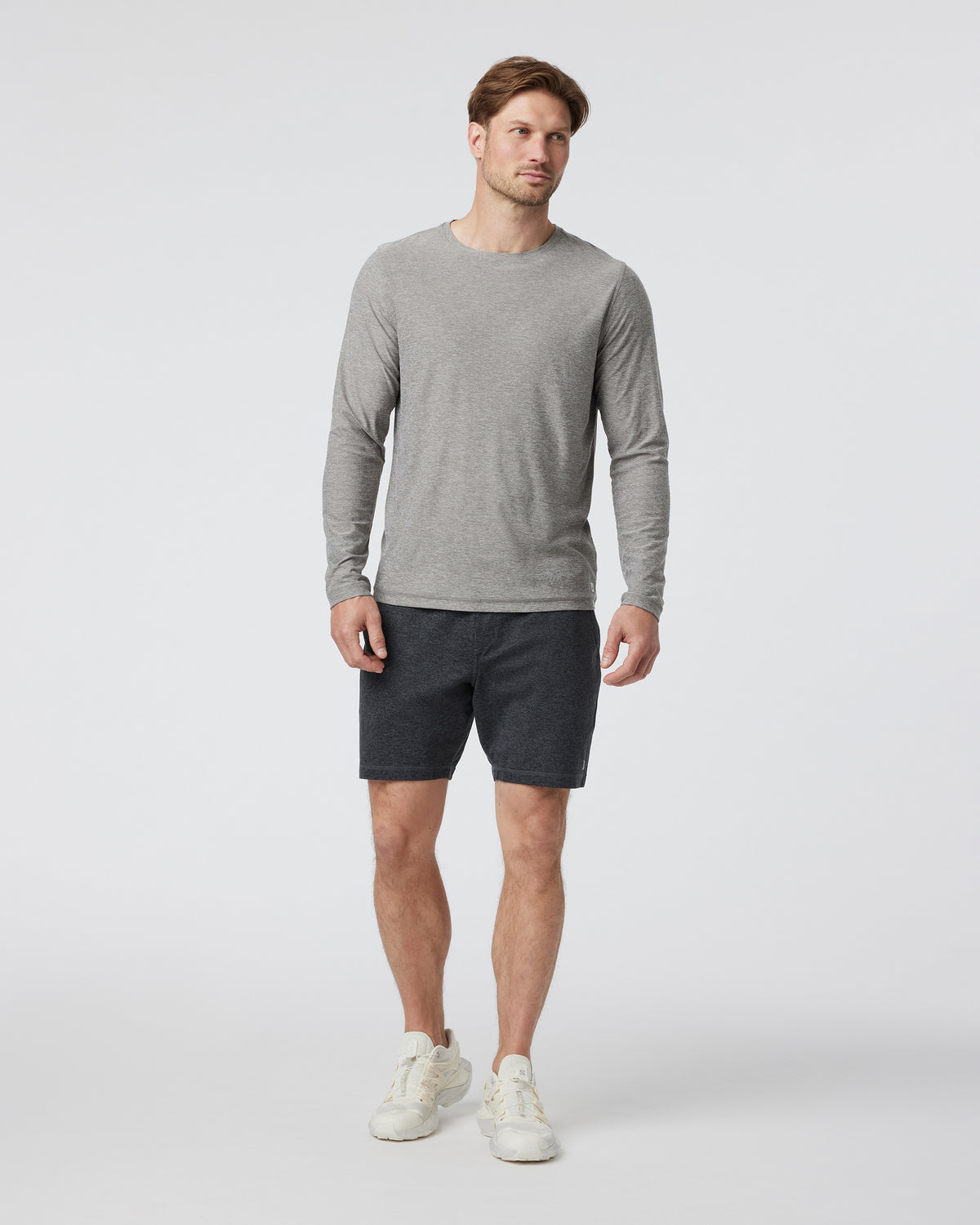 Men Vuori Long-Sleeve Strato Tech Tee Heather Grey Shirt
