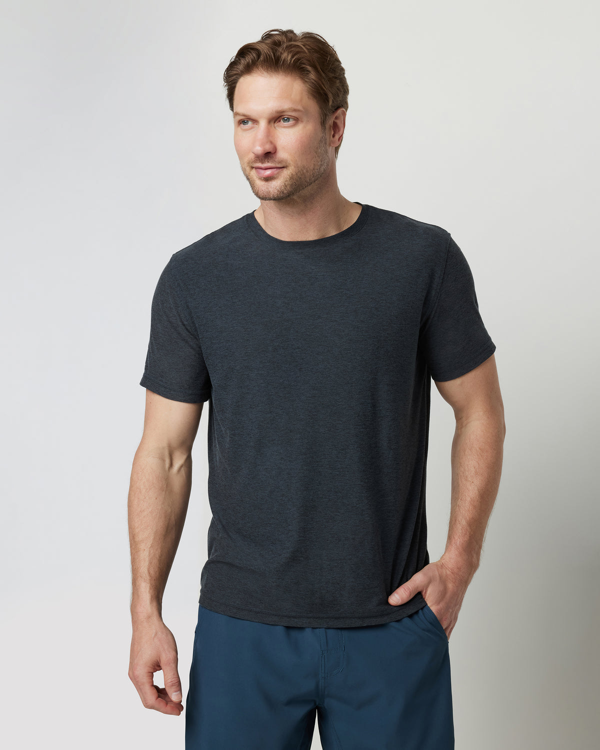 Men Vuori Strato Tech Tee Men's Charcoal Moisture Wicking Shirt