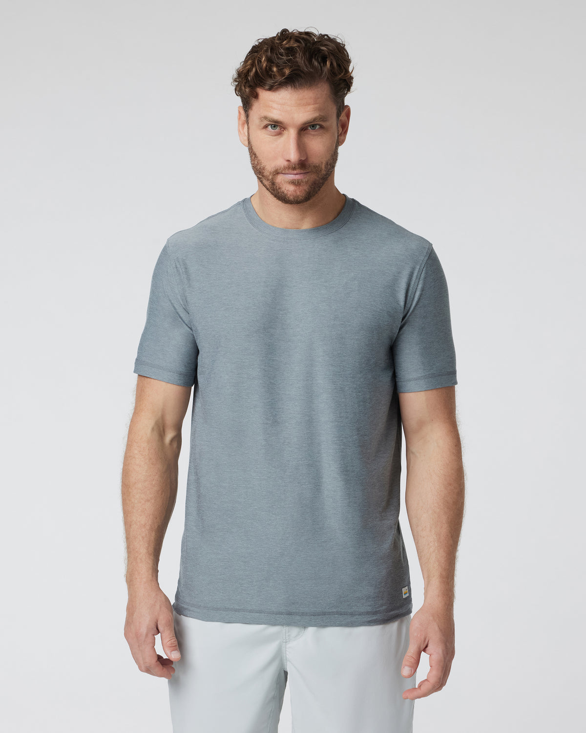 Men Vuori Strato Tech Tee Dusty Blue Heather Workout Shirt