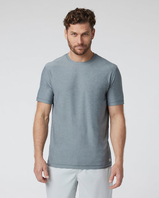 Men Vuori Strato Tech Tee Dusty Blue Heather Workout Shirt
